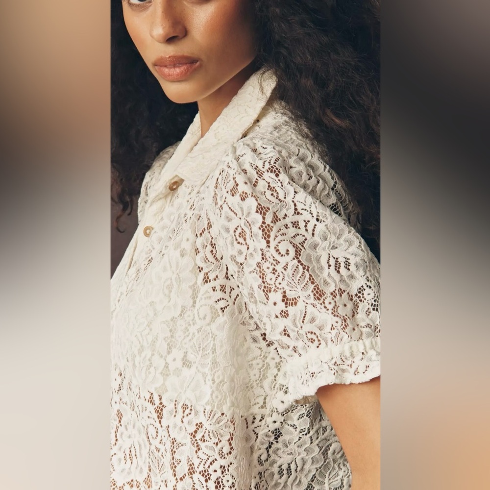 L001.Anthropologie Pilcro Aly Lace Puff-Sleeve Blouse - Picture 3 of 4